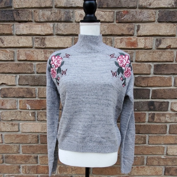 Cloud Chaser Sweaters - Cloud Chaser Embroidered Floral Mockneck Sweater